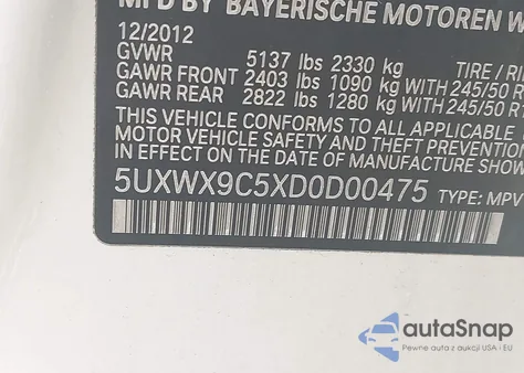 2013 BMW X3 xDrive28I из США, поврежденный, VIN 5UXWX9C5XD0D00475